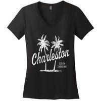 Charleston South Carolina Vintage 70s Palm Trees Women's V-Neck T-Shirt