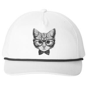 Cute Smart Cat Wearing Glasses Bow Tie Animal Lover Snapback Five-Panel Rope Hat