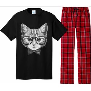 Cute Smart Cat Wearing Glasses Bow Tie Animal Lover Pajama Set