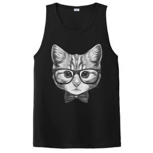 Cute Smart Cat Wearing Glasses Bow Tie Animal Lover PosiCharge Competitor Tank