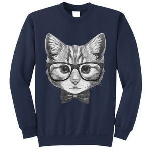 Cute Smart Cat Wearing Glasses Bow Tie Animal Lover Sweatshirt