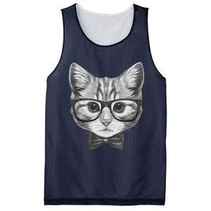 Cute Smart Cat Wearing Glasses Bow Tie Animal Lover Mesh Reversible Basketball Jersey Tank