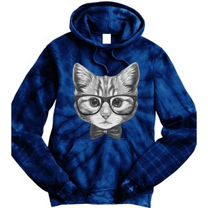 Cute Smart Cat Wearing Glasses Bow Tie Animal Lover Tie Dye Hoodie