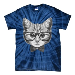 Cute Smart Cat Wearing Glasses Bow Tie Animal Lover Tie-Dye T-Shirt