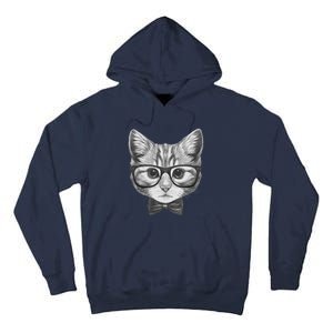 Cute Smart Cat Wearing Glasses Bow Tie Animal Lover Tall Hoodie