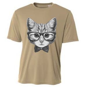 Cute Smart Cat Wearing Glasses Bow Tie Animal Lover Cooling Performance Crew T-Shirt