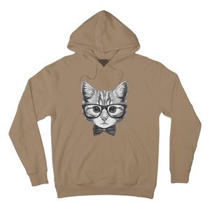 Cute Smart Cat Wearing Glasses Bow Tie Animal Lover Hoodie