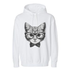 Cute Smart Cat Wearing Glasses Bow Tie Animal Lover Garment-Dyed Fleece Hoodie