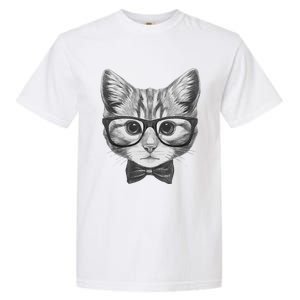 Cute Smart Cat Wearing Glasses Bow Tie Animal Lover Garment-Dyed Heavyweight T-Shirt