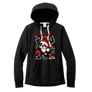 Cute Sweet Christmas Puppy Terrier With A Santa Hat Dog Mom Gift Women's Fleece Hoodie