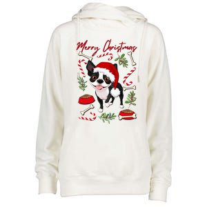 Cute Sweet Christmas Puppy Terrier With A Santa Hat Dog Mom Gift Womens Funnel Neck Pullover Hood