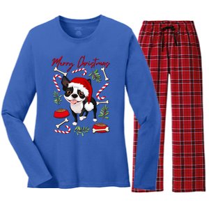 Cute Sweet Christmas Puppy Terrier With A Santa Hat Dog Mom Gift Women's Long Sleeve Flannel Pajama Set 