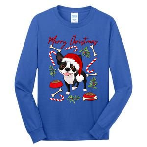 Cute Sweet Christmas Puppy Terrier With A Santa Hat Dog Mom Gift Tall Long Sleeve T-Shirt