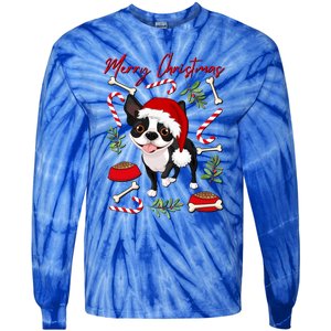 Cute Sweet Christmas Puppy Terrier With A Santa Hat Dog Mom Gift Tie-Dye Long Sleeve Shirt