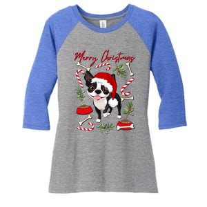 Cute Sweet Christmas Puppy Terrier With A Santa Hat Dog Mom Gift Women's Tri-Blend 3/4-Sleeve Raglan Shirt