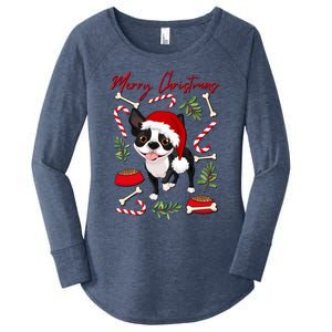 Cute Sweet Christmas Puppy Terrier With A Santa Hat Dog Mom Gift Women's Perfect Tri Tunic Long Sleeve Shirt