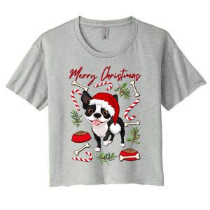 Cute Sweet Christmas Puppy Terrier With A Santa Hat Dog Mom Gift Women's Crop Top Tee