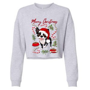 Cute Sweet Christmas Puppy Terrier With A Santa Hat Dog Mom Gift Cropped Pullover Crew