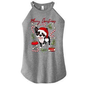 Cute Sweet Christmas Puppy Terrier With A Santa Hat Dog Mom Gift Women's Perfect Tri Rocker Tank