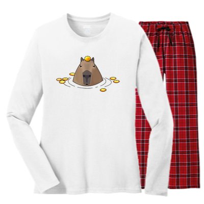 Capybaras Shirt Cute Capybara Women's Long Sleeve Flannel Pajama Set 