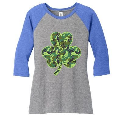 Camo Shamrock Camouflage Hunt St Patrick's Good Luck Hunting Cute Gift Women's Tri-Blend 3/4-Sleeve Raglan Shirt