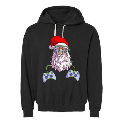 Christmas Santa Cool Video Gamer Christmas Garment-Dyed Fleece Hoodie