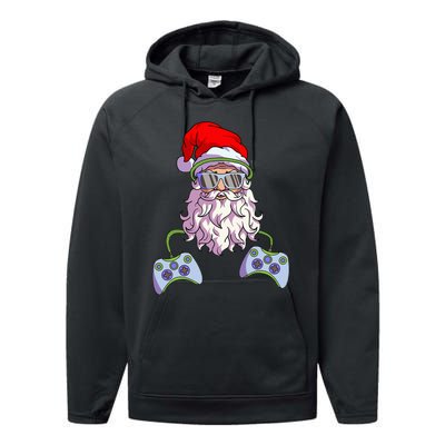 Christmas Santa Cool Video Gamer Christmas Performance Fleece Hoodie