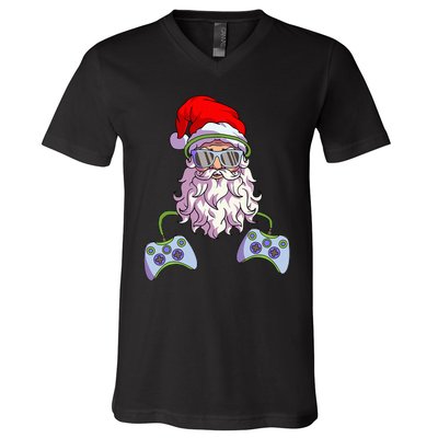 Christmas Santa Cool Video Gamer Christmas V-Neck T-Shirt