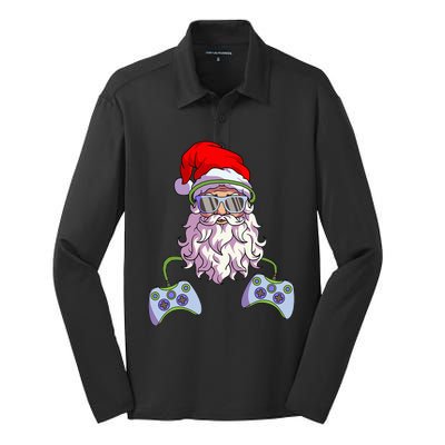 Christmas Santa Cool Video Gamer Christmas Silk Touch Performance Long Sleeve Polo