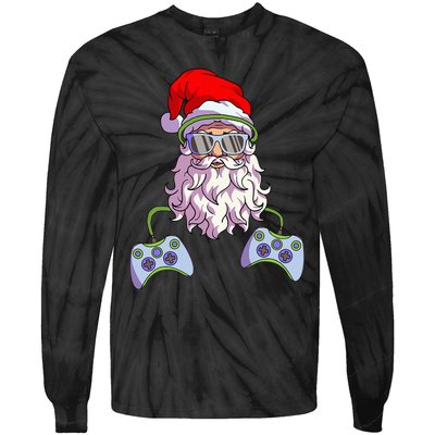 Christmas Santa Cool Video Gamer Christmas Tie-Dye Long Sleeve Shirt