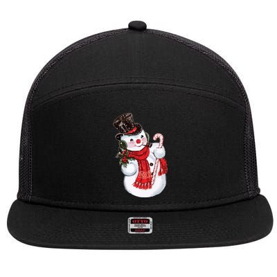 Christmas Snowman 7 Panel Mesh Trucker Snapback Hat