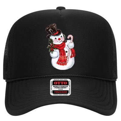 Christmas Snowman High Crown Mesh Back Trucker Hat