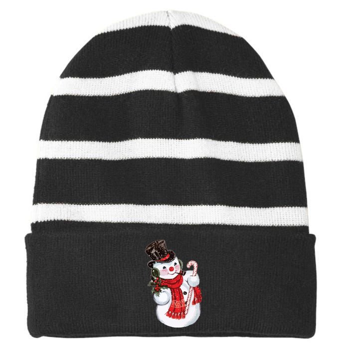 Christmas Snowman Striped Beanie with Solid Band