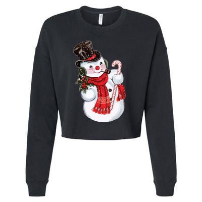 Christmas Snowman Cropped Pullover Crew