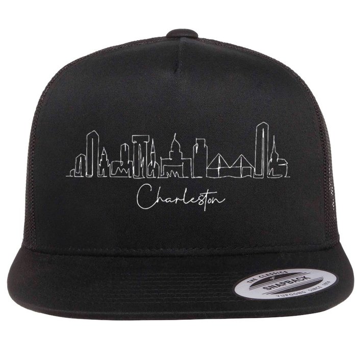 City Skyline Charleston South Carolina Flat Bill Trucker Hat