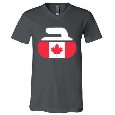 Curling Stone Canada Curler Canadian Flag Curling V-Neck T-Shirt