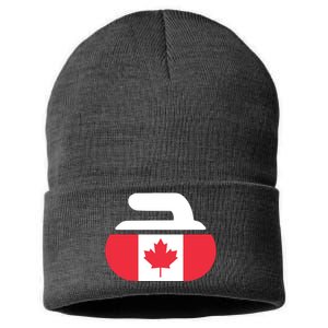 Curling Stone Canada Curler Canadian Flag Curling Sustainable Knit Beanie