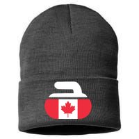 Curling Stone Canada Curler Canadian Flag Curling Sustainable Knit Beanie