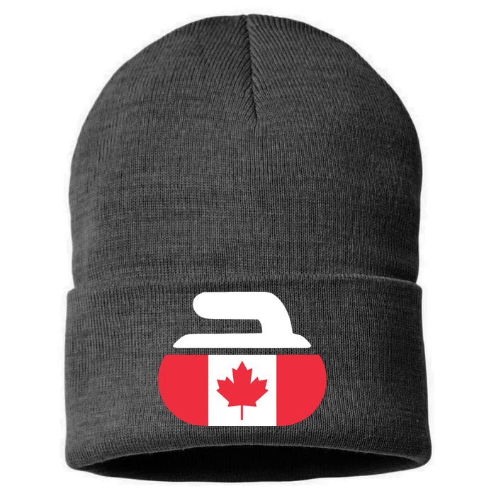 Curling Stone Canada Curler Canadian Flag Curling Sustainable Knit Beanie