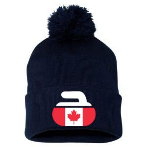 Curling Stone Canada Curler Canadian Flag Curling Pom Pom 12in Knit Beanie