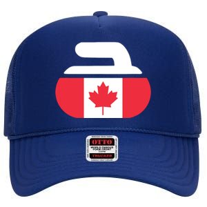 Curling Stone Canada Curler Canadian Flag Curling High Crown Mesh Back Trucker Hat