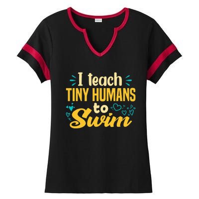 Cool Swim Coach I Teach Tiny Humans To Swim Swimming Teacher Ladies Halftime Notch Neck Tee