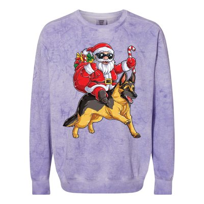 Christmas Santa Claus Riding Ger Shepherd Xmas Dog Cute Gift Colorblast Crewneck Sweatshirt