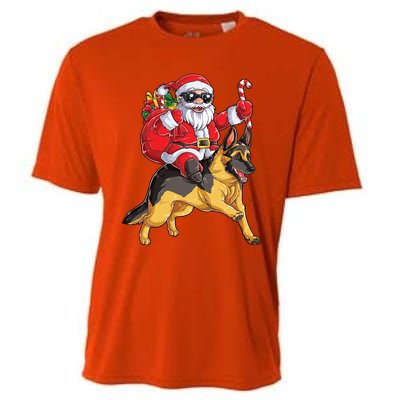 Christmas Santa Claus Riding Ger Shepherd Xmas Dog Cute Gift Cooling Performance Crew T-Shirt