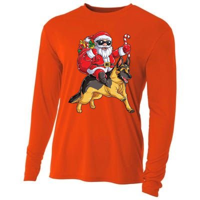 Christmas Santa Claus Riding Ger Shepherd Xmas Dog Cute Gift Cooling Performance Long Sleeve Crew