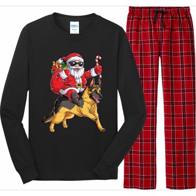 Christmas Santa Claus Riding Ger Shepherd Xmas Dog Cute Gift Long Sleeve Pajama Set