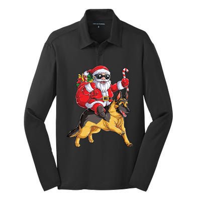 Christmas Santa Claus Riding Ger Shepherd Xmas Dog Cute Gift Silk Touch Performance Long Sleeve Polo