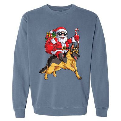 Christmas Santa Claus Riding Ger Shepherd Xmas Dog Cute Gift Garment-Dyed Sweatshirt