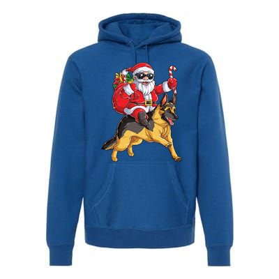 Christmas Santa Claus Riding Ger Shepherd Xmas Dog Cute Gift Premium Hoodie