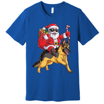 Christmas Santa Claus Riding Ger Shepherd Xmas Dog Cute Gift Premium T-Shirt